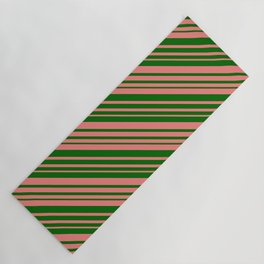 [ Thumbnail: Dark Green & Light Coral Colored Lined/Striped Pattern Yoga Mat ]