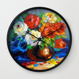 Bouquet of red and white roses Wall Clock