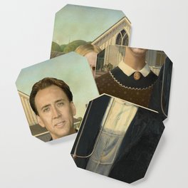 American Gothic Nicholas Cage Face Swap Coaster