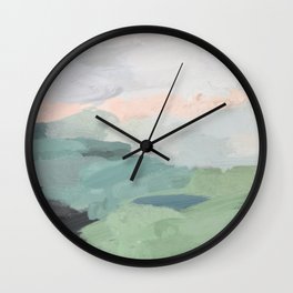 Farmland Sunset II - Seafoam Green Mint Black Blush Pink Abstract Nature Land Art Painting Wall Clock