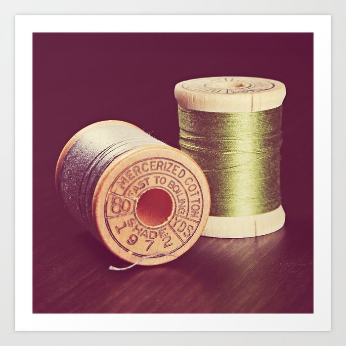 Wooden Spools of Thread Art Print by Dena Brender Photography