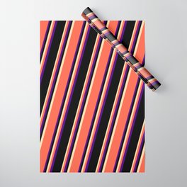 [ Thumbnail: Tan, Red, Indigo, and Black Colored Striped/Lined Pattern Wrapping Paper ]