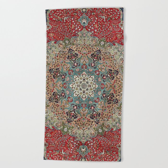 Antique Red Blue Black Persian Carpet Print Beach Towel