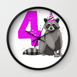 Birthday Girl 4 Raccoon Wall Clock