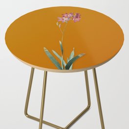 Vintage Corn Lily Botanical Illustration on Sunset Orange Side Table
