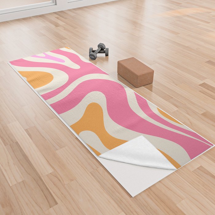 Modern Retro Liquid Swirl Abstract Pattern Vertical Pink and Orange Yoga Towel