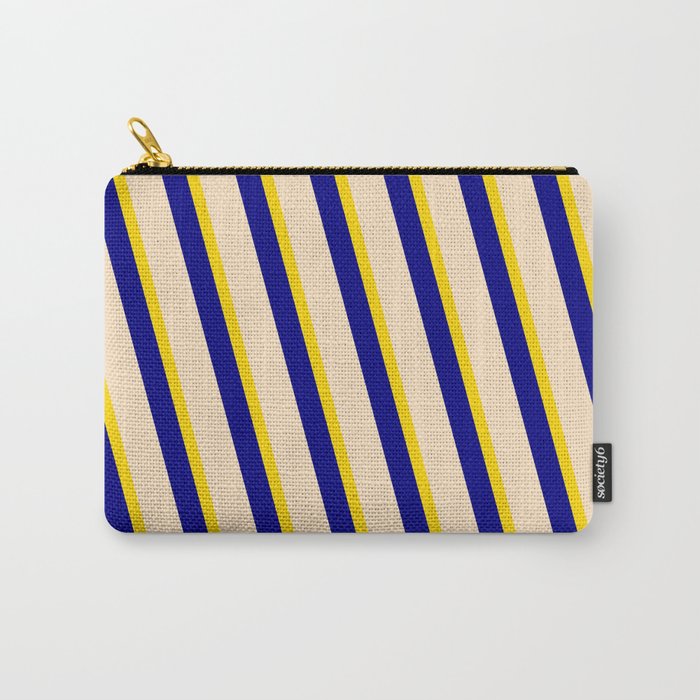 Yellow, Blue, and Bisque Colored Stripes Pattern Carry-All Pouch