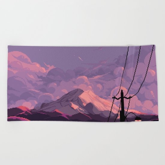 Mt Rainier with Powerlines Beach Towel