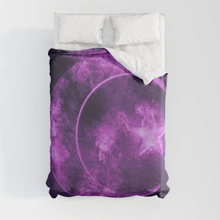 Symbol of Islam. Star and crescent moon. Abstract night sky background. Duvet Cover