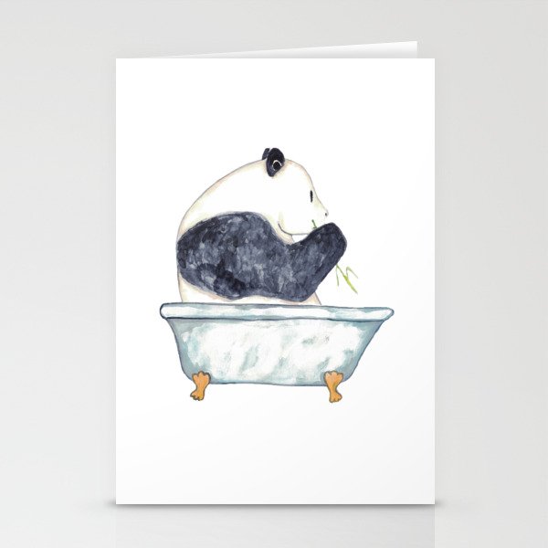 Panda bear taking bath watercolor Stationery Cards