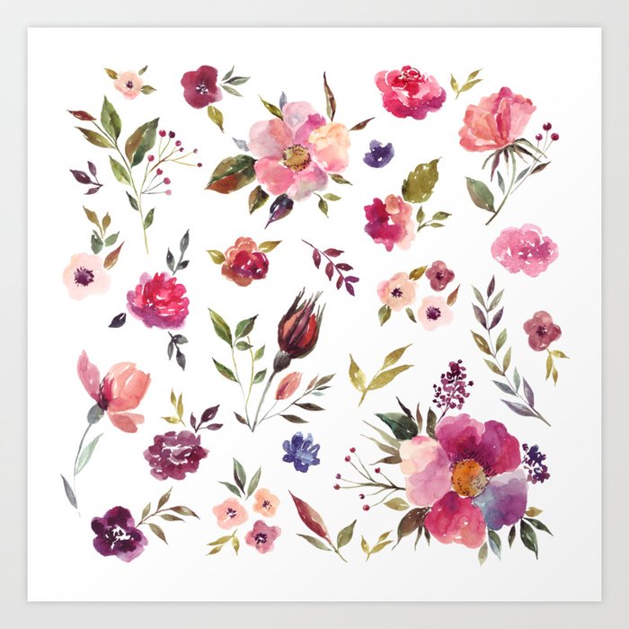 Malle Fleurs 11x14 Watercolour Print Floral Art Print Pink 