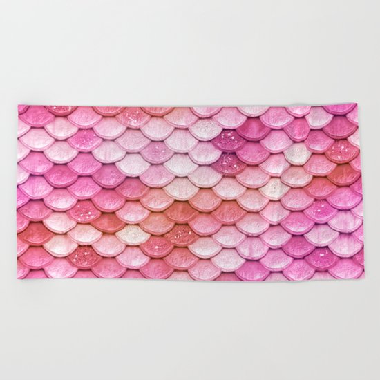 Multicolor pink mermaid glitter scales - Mermaidscales Beach Towel
