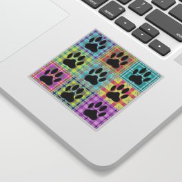 Colorful Quilt Dog Paw Print Drawing Sticker