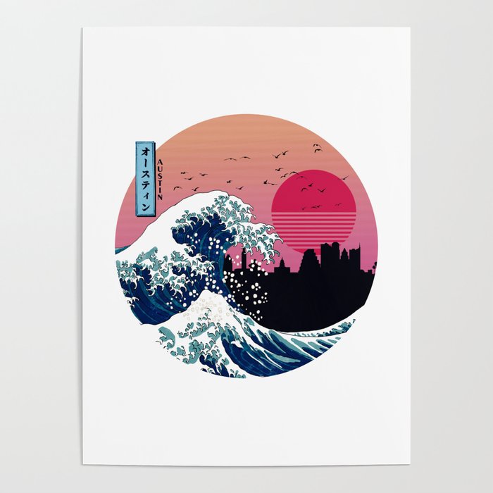 Austin Kanagawa Wave Retro Poster