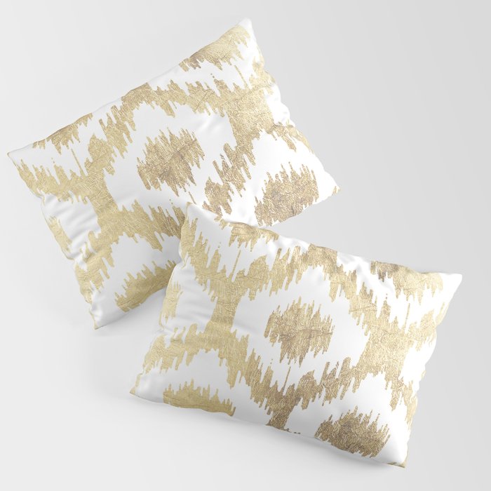 Modern white hand drawn ikat pattern faux gold Pillow Sham