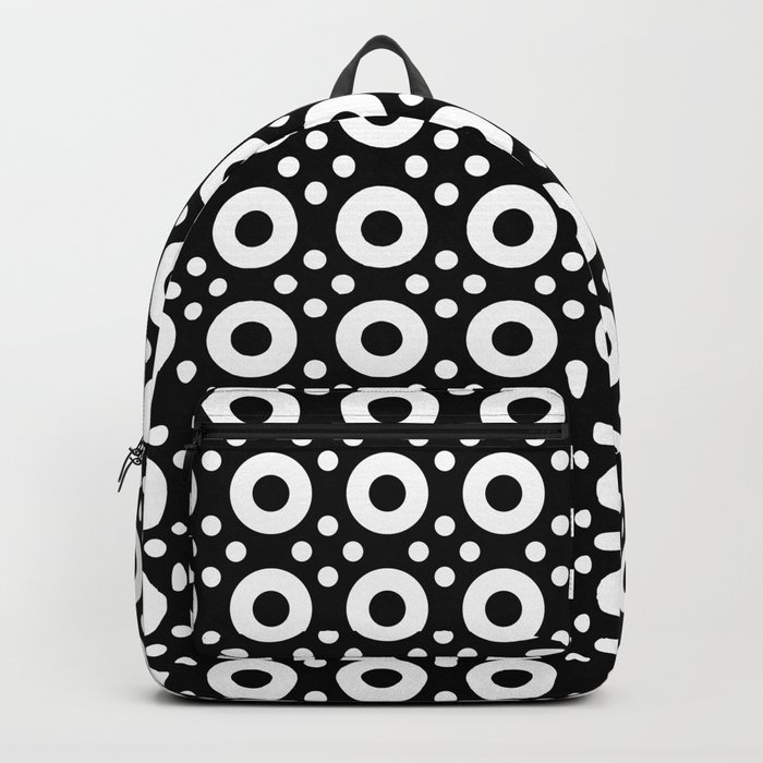 Dots & Circles 2 - White on Black Modern Abstract Repeat Pattern Backpack