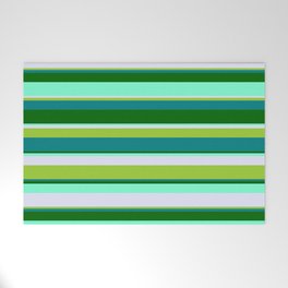 [ Thumbnail: Eyecatching Green, Teal, Dark Green, Aquamarine & Lavender Colored Striped/Lined Pattern Welcome Mat ]