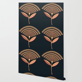 Mid Century Modern Dandelion Seed Head In Coral and Pink Wallpaper