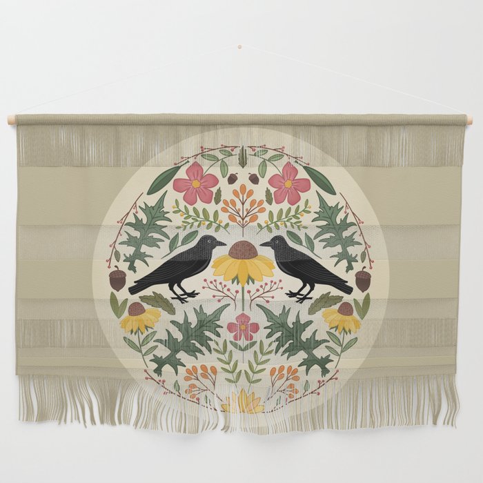 Crows, Wild Roses, Thistles And Sunflowers Wall Hanging