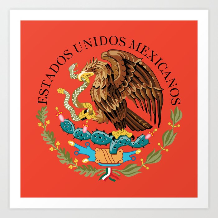 Flag of Mexico Seal on Adobe red background Art Print