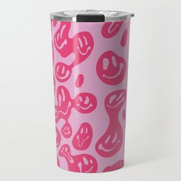 Hot Pink Dripping Smiley Travel Mug