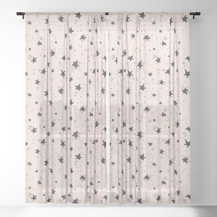 Abstract geometric pink and grey stars pattern Sheer Curtain
