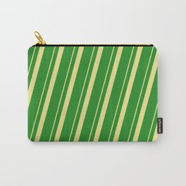 [ Thumbnail: Tan & Forest Green Colored Pattern of Stripes Carry-All Pouch ]