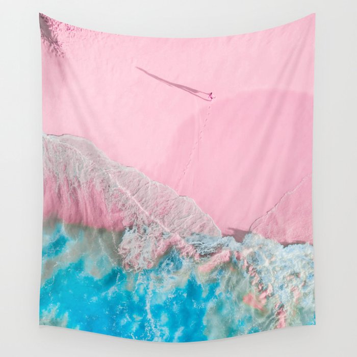 Beach Waves - Tropical Ocean Marbled Wave Teal Pink Beaches V Wall Tapestry