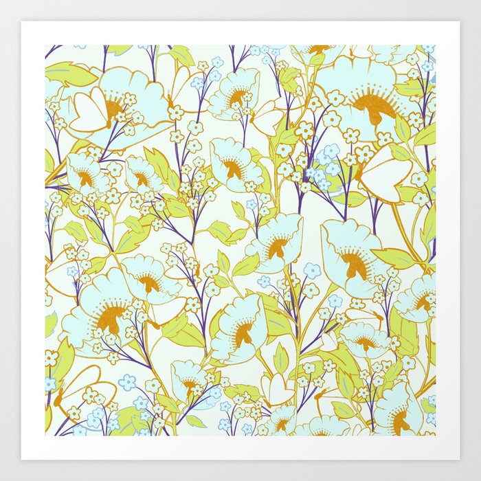 Spring Butterflies in Retro Mint Art Print