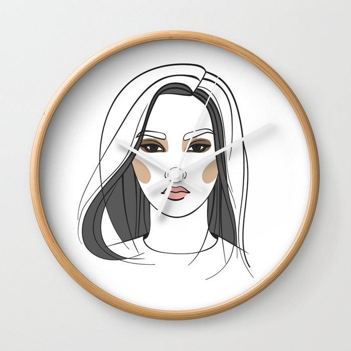 Asian Woman With Long Hair Abstract Face Fashion Illustration Wall Clock By Ekaterina Vitchenko