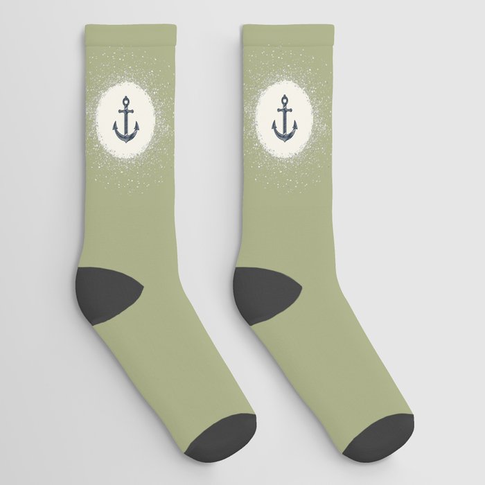 Anchor Maritime and White Circle on Sage Green Socks