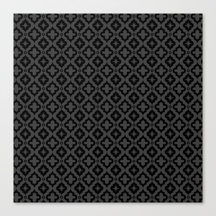 Dark Grey and Black Ornamental Arabic Pattern Canvas Print