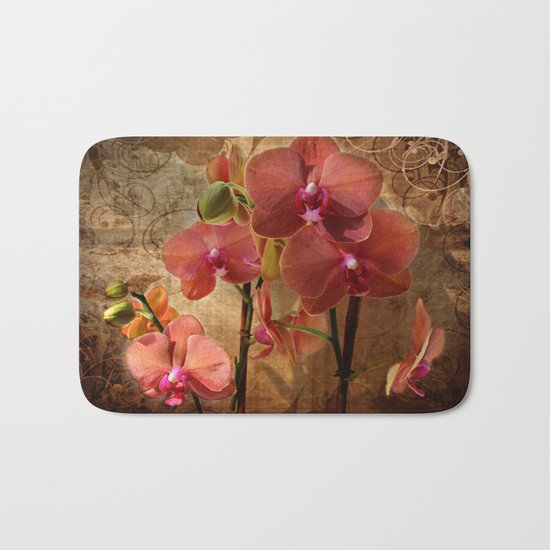 Vintage Burnt Orange Orchid Bath Mat