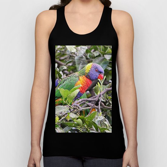 rainbow lorikeet on branch in tree Unisex Tank Top