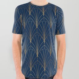 Art Deco Waterfalls // Navy Blue All Over Graphic Tee