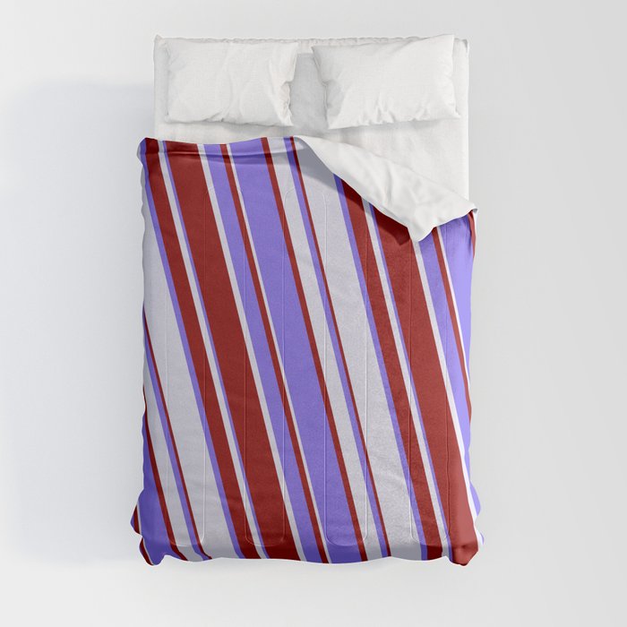 Medium Slate Blue, Lavender & Dark Red Colored Stripes/Lines Pattern Comforter