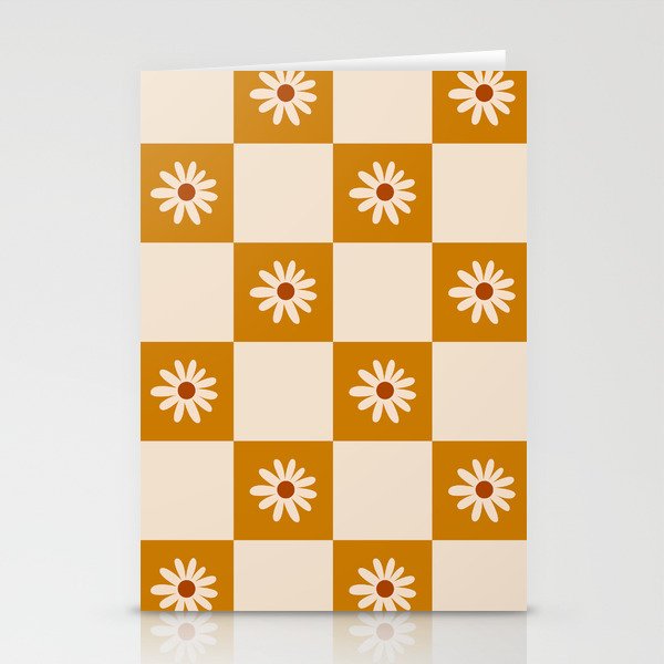 Retro Tile Flower Power Pattern in Yellow & Beige Stationery Cards