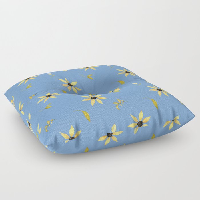 Cute botanical yellow meadow blue pattern Floor Pillow