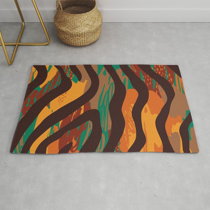 Brown Orange Green Geometric Ethnic Zebra Animal Print Rug By Pink Water Brown Orange Green Geometric Ethnic Zebra Animal Print Rug By Pink Water