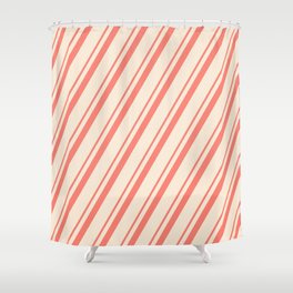 [ Thumbnail: Salmon and Beige Colored Striped Pattern Shower Curtain ]