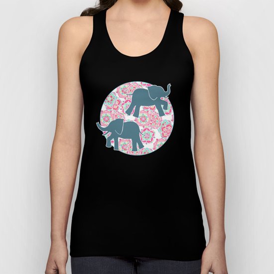 Tiny Elephants in Fields of Flowers Unisex Tank Top