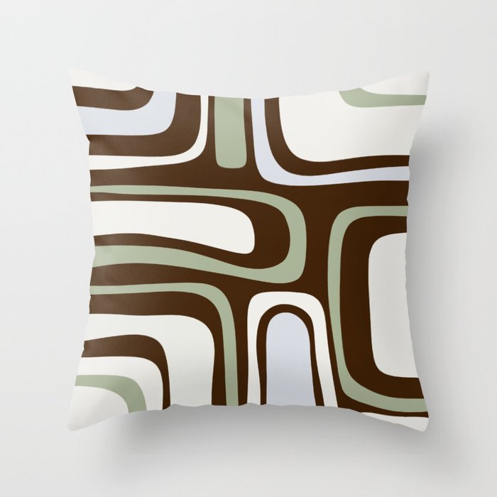 Palm Springs Mid-Century Modern Abstract in Brown, Sage, Light Gray, and Cream Throw Pillow
