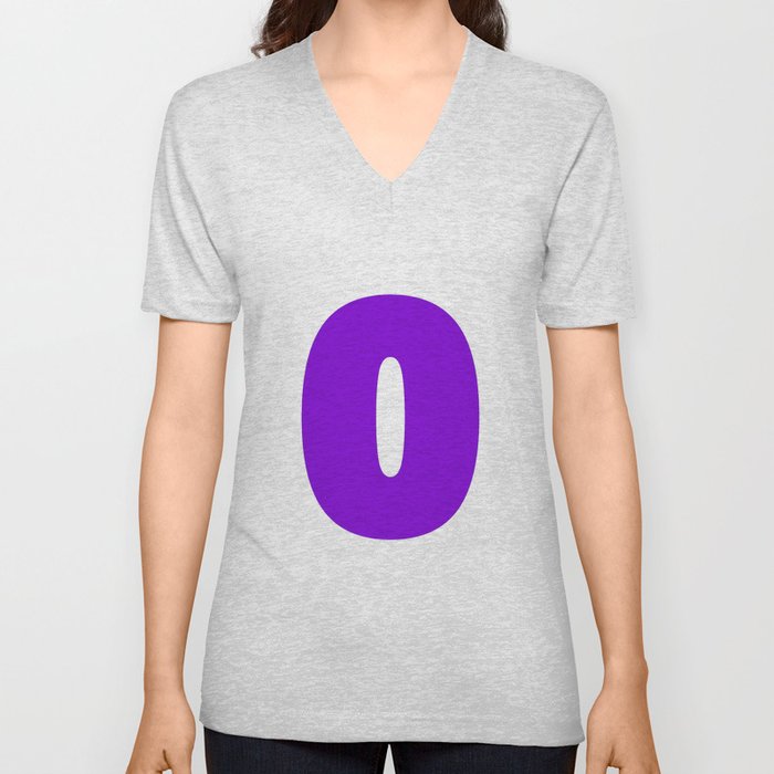 0 (Violet & White Number) V Neck T Shirt
