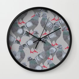 City Pigeons Wall Clock | Blanket, Drawing, Bird, City, Gray, Phonecase, Citysidewalk, Tee, Pigeons, Birdgift 