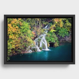 Waterfall And Lake in Autumn Forest Framed Canvas