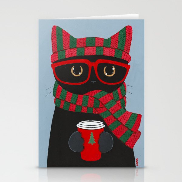 Black Cat Christmas Coffee Stationery Cards