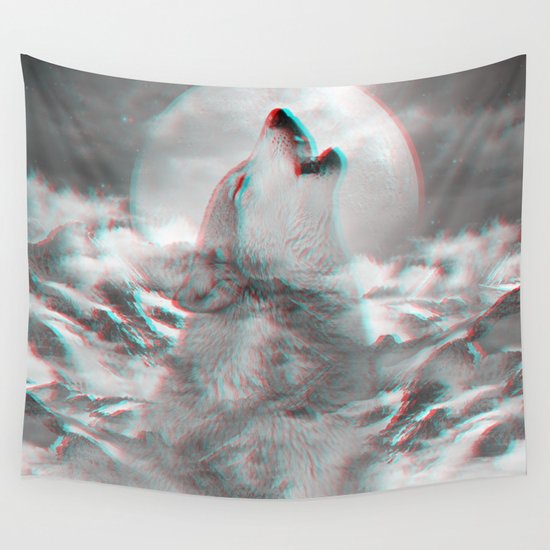 Maybe the Wolf Is In Love with the Moon v.2 (3D Effect) Wall Tapestry