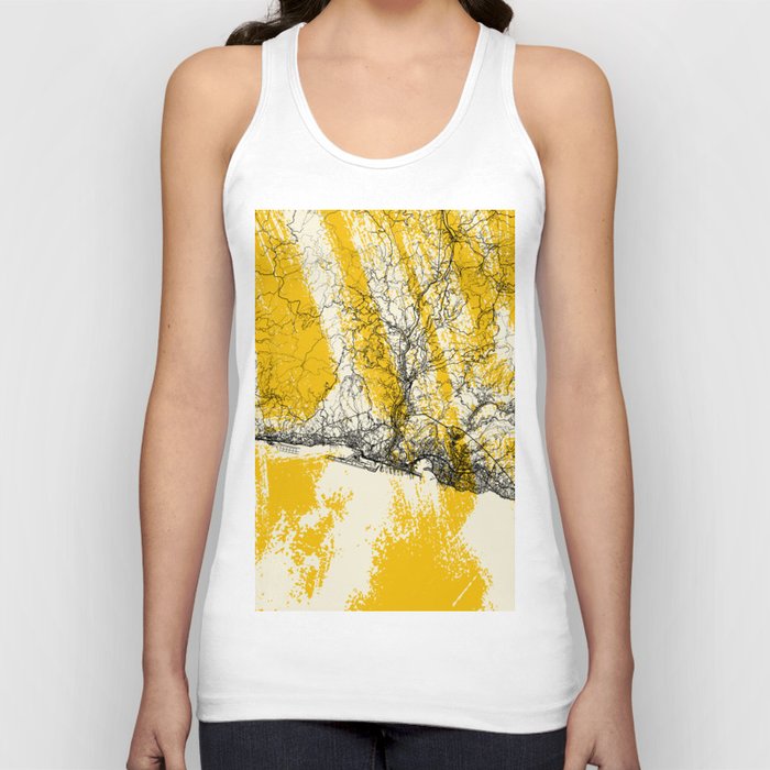 Genoa, Italy. City Map Painting. Yellow Collage. Summer Tank Top