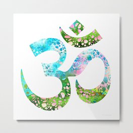Pink, Blue and Green Spiritual Symbol Art - Om 16- Sharon Cummings Metal Print