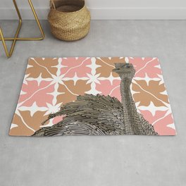 Curious ostrich from Africa standing on a modern pink checkerboard pattern Area & Throw Rug